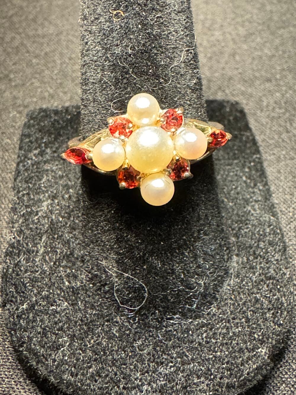 Vintage Sterling Silver Real Pearl Tourmaline Ring Size 7